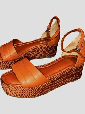 Sz.8*ARTO*Rust-Colored Platform Wedge Sandals
